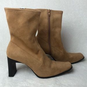 Predictions tan suede heeled boots